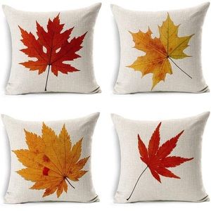 Leioh Fall Decor Cotton Maple Leaf Autumn Decorations Cushion Covers 18x18”